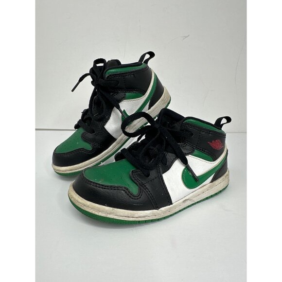 Nike Air Jordan 1 Mid SE GS Sneakers Youth Size 10C Green Black White - Picture 3 of 9